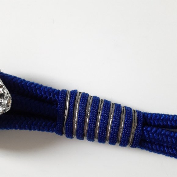 Three Cord Blue Belt With Silvertone Leaf Buckle - Picture 8 of 15